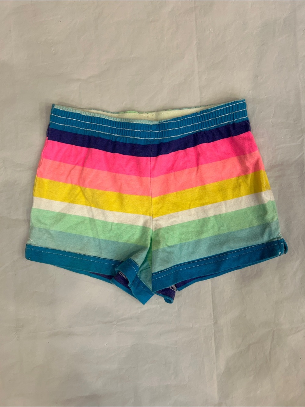 Old Navy Girls' Multicolor Rainbow Stripe Shorts - Pink, Yellow, Teal, Blue